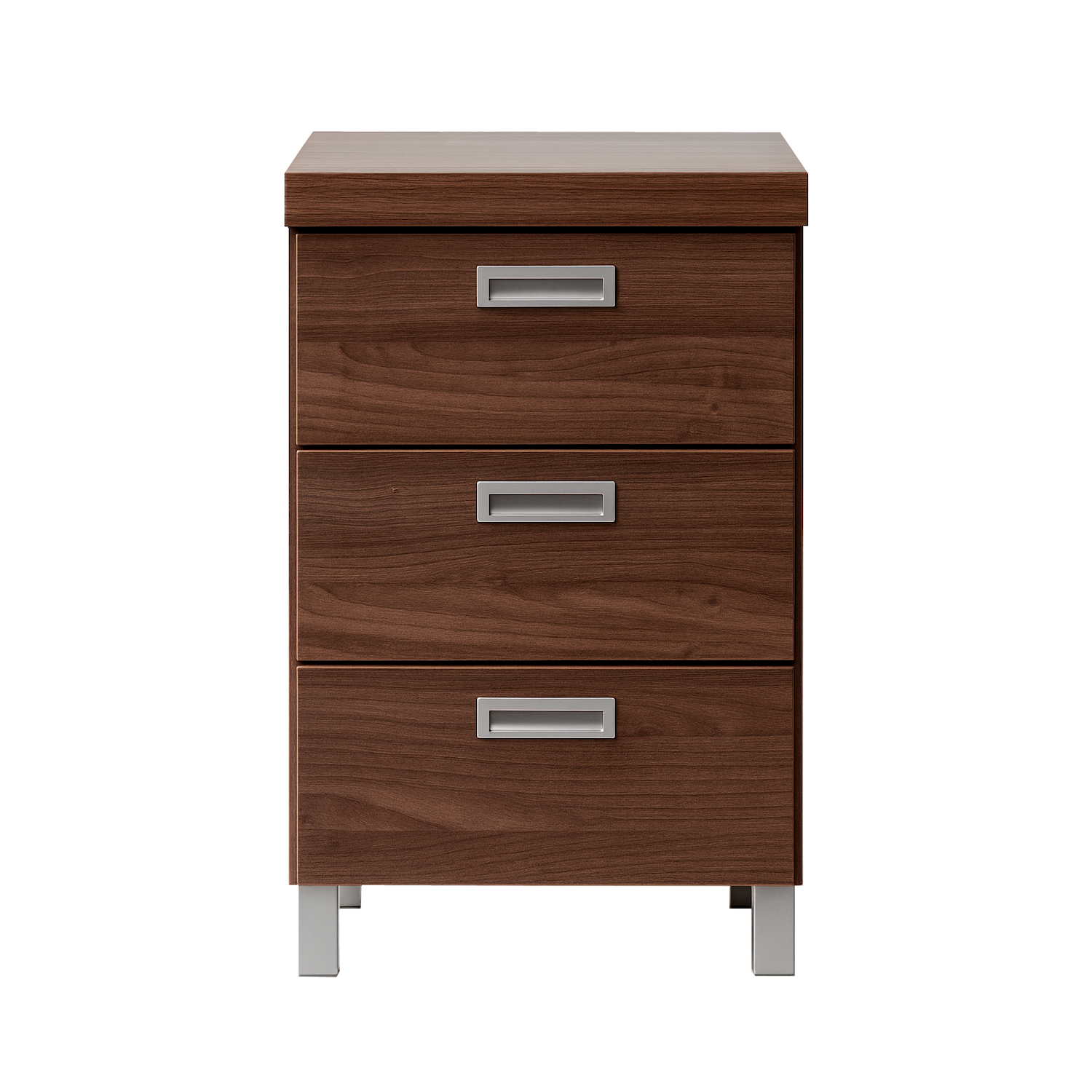 Suomessa valmistettu Monaco 3-laatikkoinen lipasto NRO4. Pähkinä