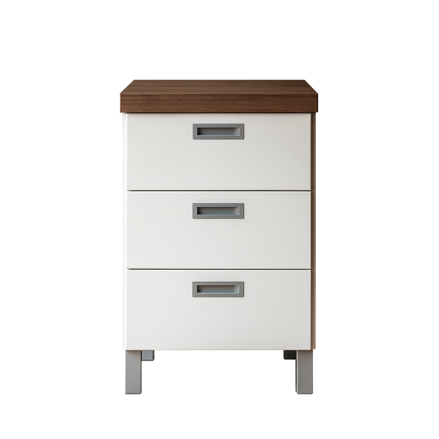 Suomessa valmistettu Monaco 3-laatikkoinen lipasto NRO4. Valkoinen - Pähkinä