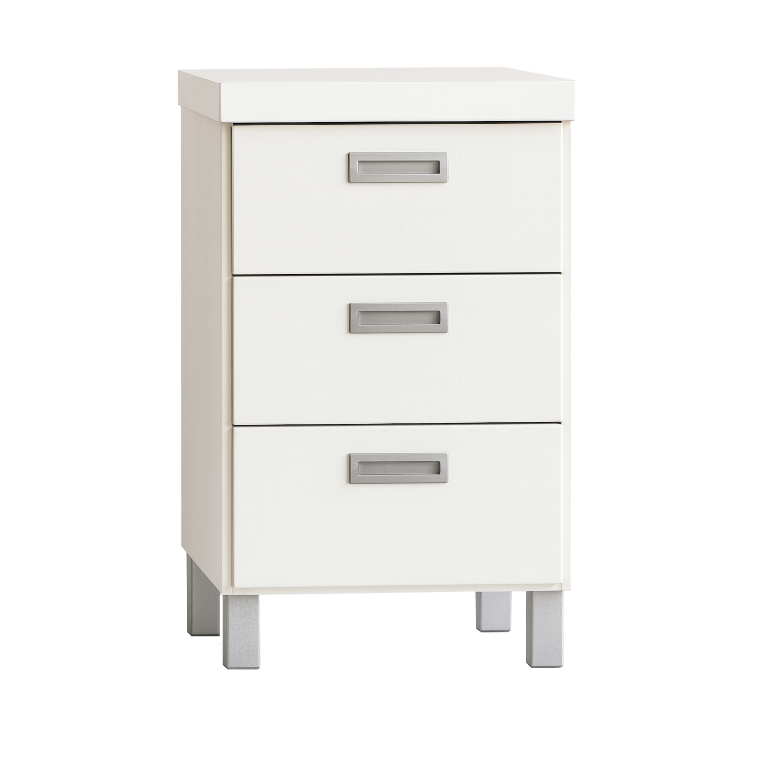 Suomessa valmistettu Monaco 3-laatikkoinen lipasto NRO4. Valkoinen sivusta