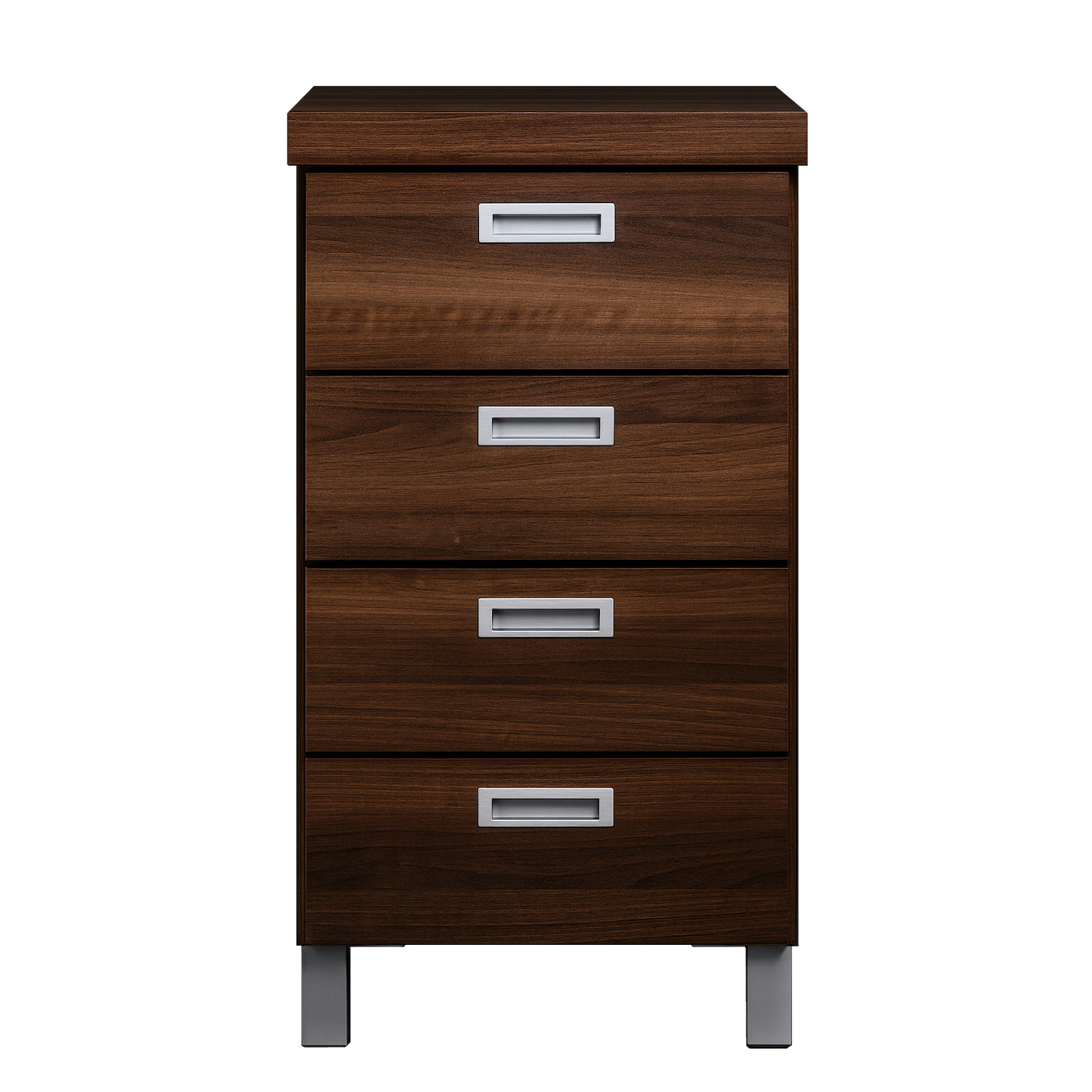 Suomessa valmistettu Monaco 4-laatikkoinen lipasto. Pähkinä