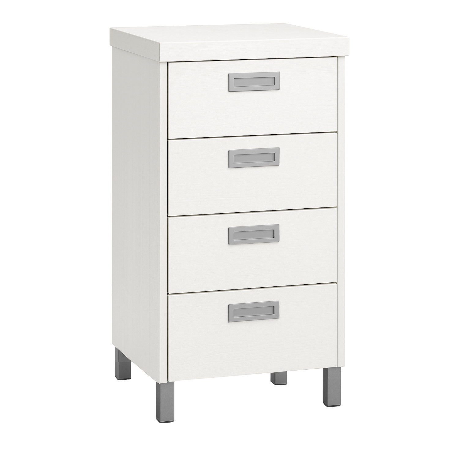 Suomessa valmistettu Monaco 4-laatikkoinen lipasto. Valkoinen - sivusta