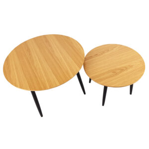 1960 Pyöreä sohvapöytä, tammi kansi, mustat jalat