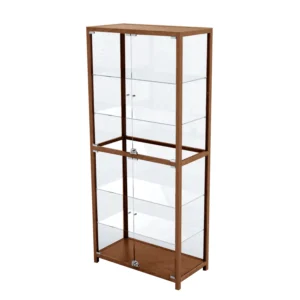 Leveä 181 cm korkea Monikko vitriini. Keskiruskea.