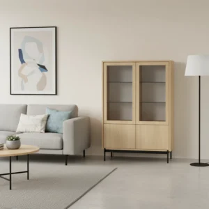 Niitty Nro 7 - Yksivärinen vitriini metallijaloilla - hiekkatammi milijöö